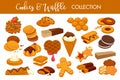 Sweet delicious cookies and waffles isolated illustrations collection