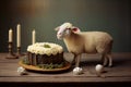 sweet delicious festive easter lamb cake on table