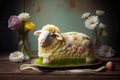 sweet delicious festive easter lamb cake on table Royalty Free Stock Photo