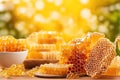 Sweet and delicious fresh hive honey close-up