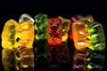 Sweet, delicious gummy bears in small groups, dancing, talking party conceptual image