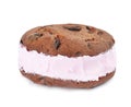 Sweet delicious ice cream cookie sandwich on white Royalty Free Stock Photo