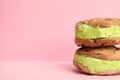 Sweet delicious ice cream cookie sandwiches, space for text Royalty Free Stock Photo