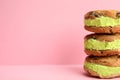Sweet delicious ice cream cookie sandwiches, space for text Royalty Free Stock Photo