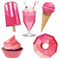 Sweet delicious icons of pink desserts