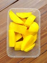sweet and delicious mango slices on the table Royalty Free Stock Photo