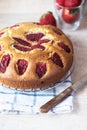 Sweet and delicious strawbary one layer cake. Close up Royalty Free Stock Photo