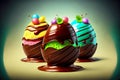 sweet delicious three-layer easter candy in chocolate sauce