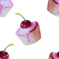 Sweet delicious watercolor pattern with cupcakes