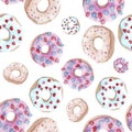 Sweet delicious watercolor pattern with donuts.