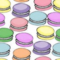 Sweet delicious watercolor pattern with macarons. Hand-drawn background. illustration.