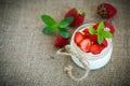 Sweet delicious yogurt with fresh strawberries Royalty Free Stock Photo