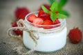 Sweet delicious yogurt with fresh strawberries Royalty Free Stock Photo