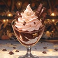 Sweet delight chocolate pudding ice cream adorned with heavenly whipped cream