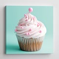 Sweet Delight: Indulge in this Scrumptious Blue Sugar Cupcake with Adorable Pink Ruffles! Royalty Free Stock Photo