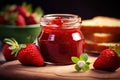 Sweet Delights A Tempting Spread of Strawberry Jam and Fresh Fruits. created with Generative AI