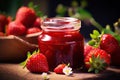 Sweet Delights A Tempting Spread of Strawberry Jam and Fresh Fruits. created with Generative AI