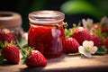 Sweet Delights A Tempting Spread of Strawberry Jam and Fresh Fruits. created with Generative AI