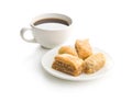 Sweet dessert baklava and kantaifi. Royalty Free Stock Photo