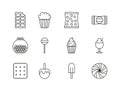 Sweet dessert candy and pastry icons set line Royalty Free Stock Photo