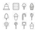 Sweet dessert candy and pastry icons set line Royalty Free Stock Photo