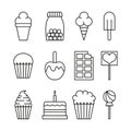 Sweet dessert candy and pastry icons set line Royalty Free Stock Photo