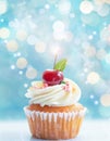 Sweet dessert cupcake decorated, birthday concept card