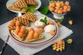 Wafers, ice cream and yellow raspberries. Royalty Free Stock Photo