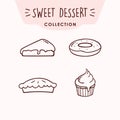 Sweet Dessert Icon Set, Collection, Logo, Sign, Line Art Template, Flat Vector Design Royalty Free Stock Photo