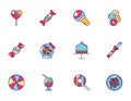 Sweet dessert jar candy and pastry icons set