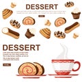 Sweet dessert pastry set. Collection of different types of cakes. Flat vector illustration on white background. Icon for bakery Royalty Free Stock Photo