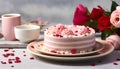 Sweet dessert on pink table, decorated with flowers generated by AI Royalty Free Stock Photo