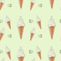 Sweet dessert seamless pattern. Hand drawn ice cream cones. Markers sketch illustration Royalty Free Stock Photo
