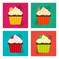 Set of fruit cupcake icons in pop art style. Vector illustration