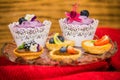 Sweet dessert Tartlets with different fresh fruit Royalty Free Stock Photo