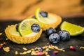 Sweet dessert Tartlets with fresh blueberry Royalty Free Stock Photo