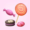 Sweet desserts for Halloween. Chocolate biscuits, candy, lollipop. Vector illustration.