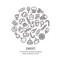 Sweet desserts thin line icons - candies round concept