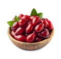 Sweet dogberry in wooden plate Royalty Free Stock Photo