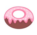 Sweet donut, flat cartoon style. Glazed with powder. Isolated on white background. Vector illustration, clip art Royalty Free Stock Photo