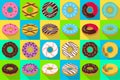 Sweet donut flat vector set icon. Isolated icon chocolate and cream doughnut.Vector illustration donut of sprinkles Royalty Free Stock Photo