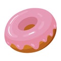 Sweet donut icon, fresh fried dough with pink icing
