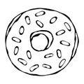 Sweet Donut with Sugar Glaze and Confetti Topping. Pastry Shop, Confectionery Design. Round Doughnut with Holes. Best Dessert. Rea