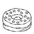 Sweet Donut with Sugar Glaze and Stars Topping. Pastry Shop, Confectionery Design. Round Doughnut with Holes. Best Dessert. Realis