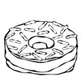 Sweet Donut with Sugar Glaze and Topping. Pastry Shop, Confectionery Design. Round Doughnut with Holes. Best Dessert. Realistic Ha