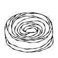 Sweet Donut with Swirl Sugar Glaze Topping. Pastry Shop, Confectionery Design. Round Doughnut Dessert. Realistic Hand Drawn Illust