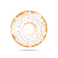 Sweet donut with white glaze isolated on background. Yummy cookie cake food.