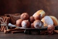 Sweet donuts with cinnamon sticks powdered with sugar. Royalty Free Stock Photo