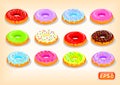 Colorful donuts with a flowing glaze