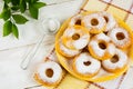 Sweet donuts powdered by caster sugar Royalty Free Stock Photo